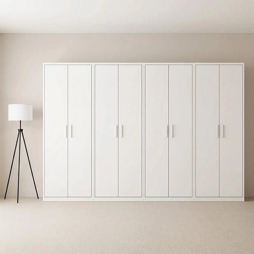 320x200cm 8-Door White Steel 1 Hanging and 3 Shelf Wardrobe with White Handle Storage Cabinet