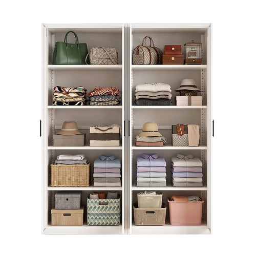160x200cm 4-Door White Steel Shelf Wardrobe with Black Handle Storage Cabinet