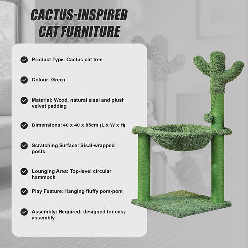 Cactus Cat Tree with Hammock and Sisal Scratching Posts