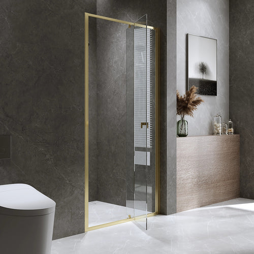 Adjustable Semi Frameless Shower Screen Front: (98~106)x195cm with Gold Hardware and No Side Return