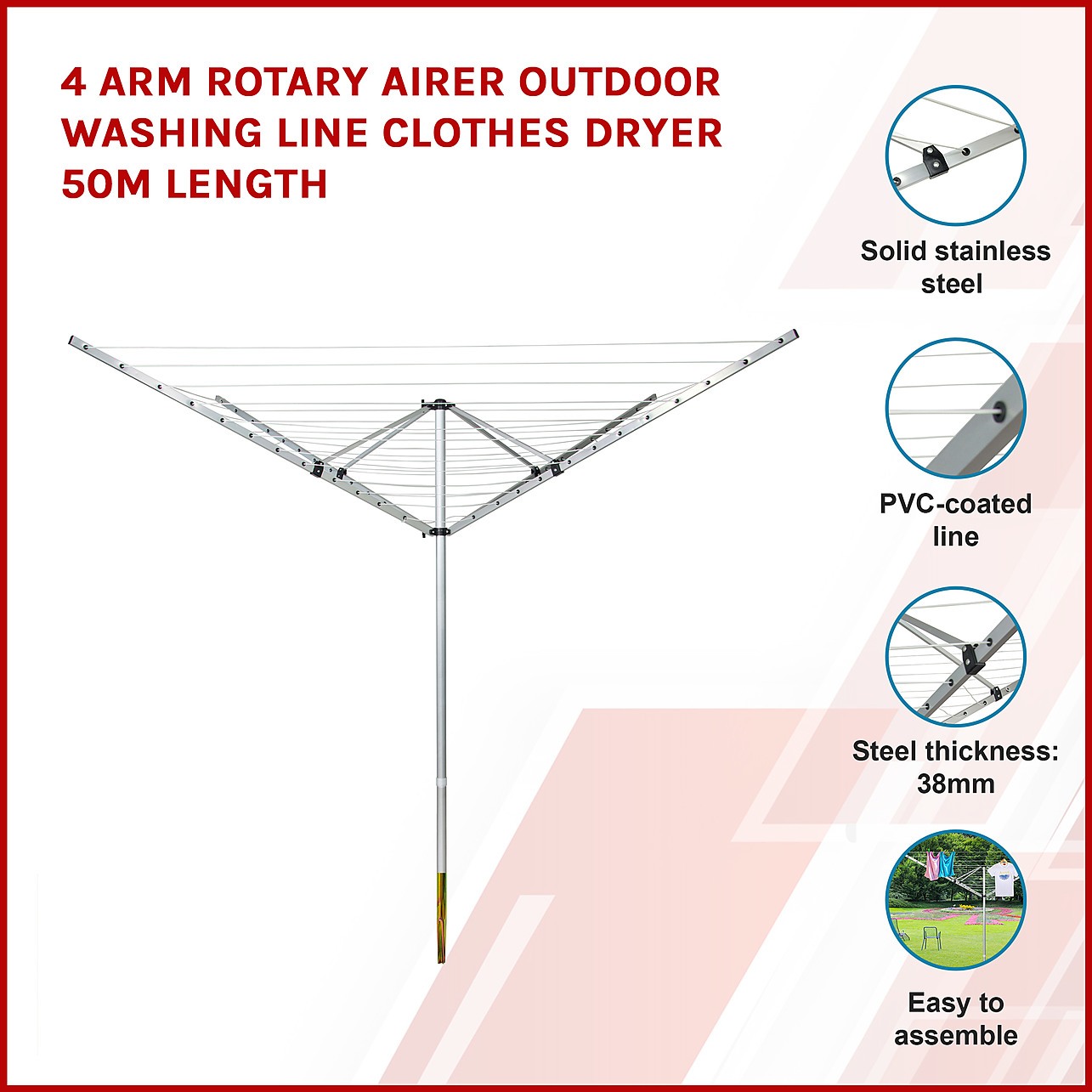 4 Arm Rotary Airer Outdoor Washing Line Clothes Dryer - Home & Lifestyle >  Personal