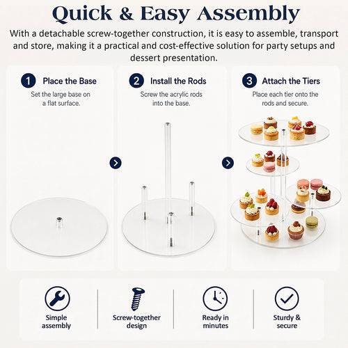 4 Tier Acrylic Cupcake Stand 30cm Clear Dessert Display Tower