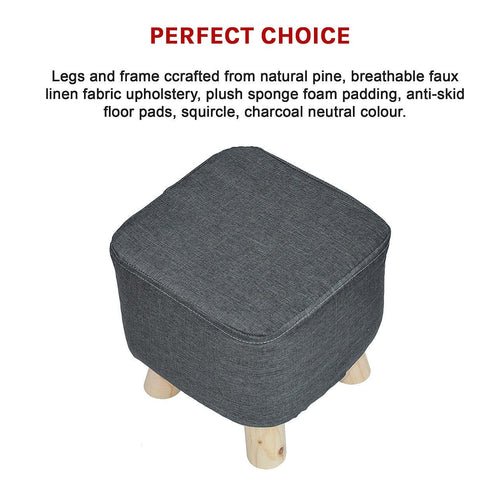 Charcoal Fabric Ottoman Foot Stool Rest Pouffe Wood Padded Seat Squircle