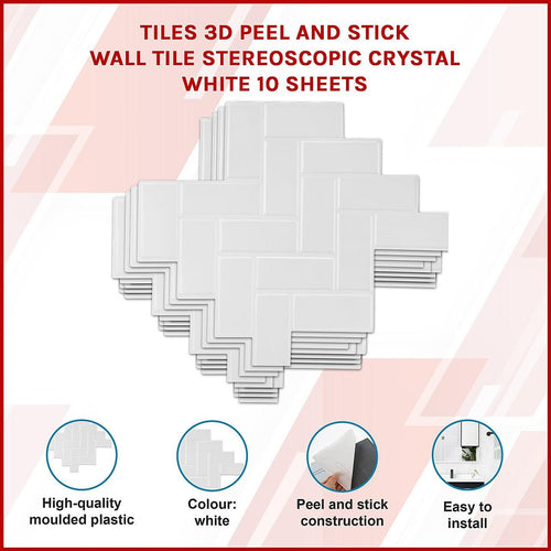 Tiles 3D Peel and Stick Wall Tile Herringbone White 10 Sheets