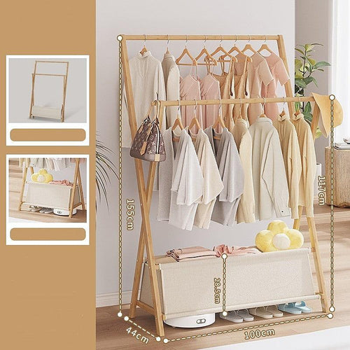 100cm Clothes Rail Rack Rack Garment Rack Freestanding Hanger Bedroom Clothing Rack With Lower Storage Shelf - Wood