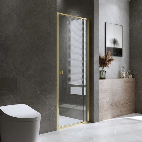Adjustable Semi Frameless Shower Screen Front: (74~82)x195cm with Gold Hardware and No Side Return
