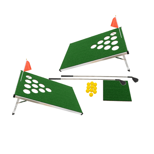 Golf Cornhole Game With Chipping Mats, Golf Balls, Putters