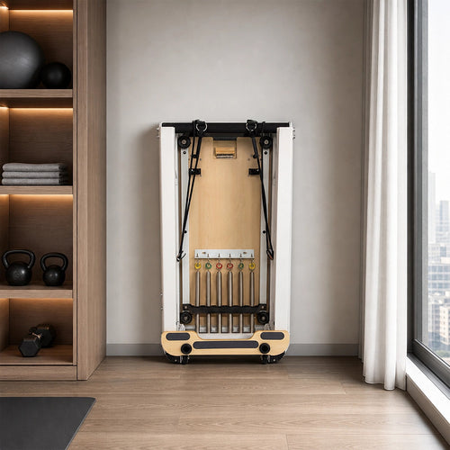Folding Pilates Reformer Machine – Compact Home Workout Bed for Full-Body Strength & Fitness Training