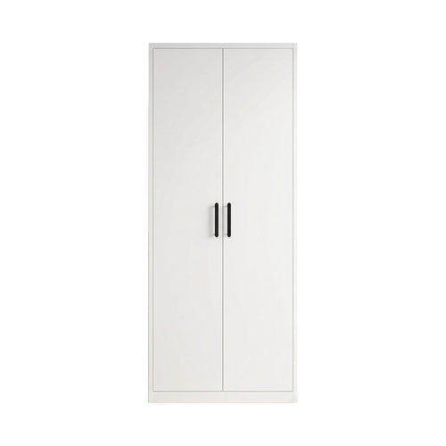80x200cm 2-Door White Steel Shelf Wardrobe with Black Handle Storage Cabinet