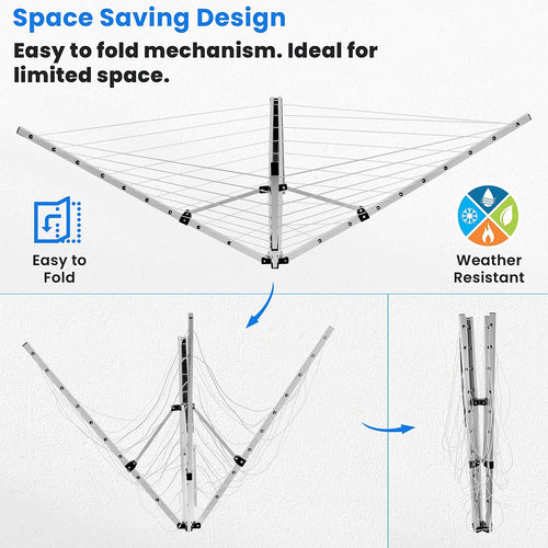 24m Folding Dryer for Laundry & Washing - Wall Mounted 5 Arm Clothes Airer