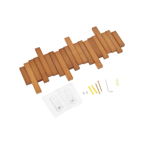 Wood Wall Mounted Coat Rack with 6 Flip Down Hooks 44cm Foldable Bamboo Wall Hook Rack