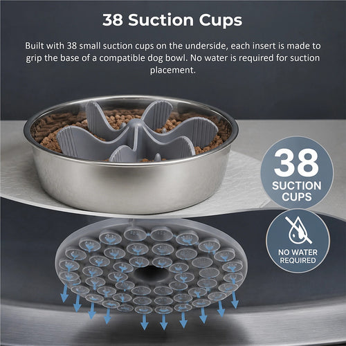 Dog Bowl Slow Feeder Insert - 2-Pack with Suction Base