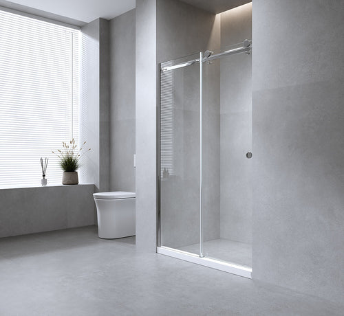 180cm Frameless Glass Sliding Shower Door – With Gunmetal Rail and Wall channel for Modern Bathrooms