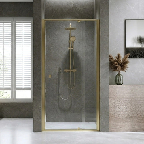 Adjustable Semi Frameless Shower Screen Front: (74~82)x195cm with Gold Hardware and No Side Return