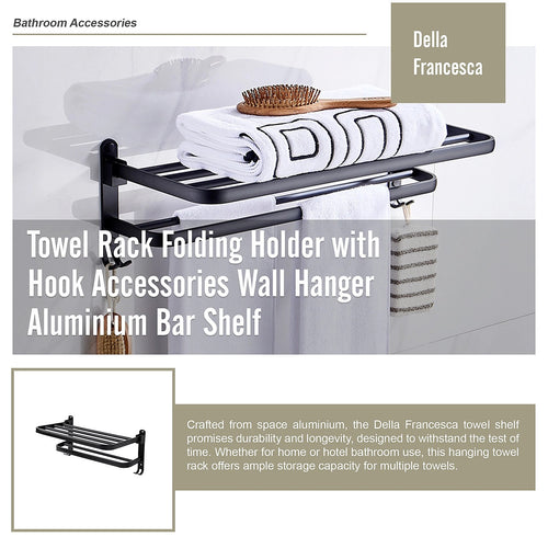 Towel Rack Folding Holder with Hook Accessories Wall Hanger Aluminium Bar Shelf