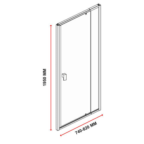Adjustable Semi Frameless Shower Screen Front: (74~82)x195cm with Gold Hardware and No Side Return