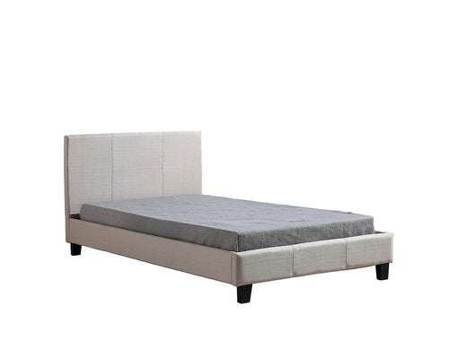 King Single Size Bed Frame with Headboard – Beige Linen Fabric