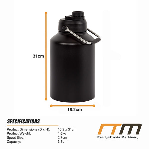 3.8L Double Wall Insulated Stainless Steel Water Bottle – Large Hot & Cold Drinks Jug for All-Day Hydration