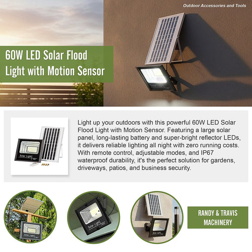60W LED Solar Flood Light with Motion Sensor – Weatherproof Outdoor Security Lighting