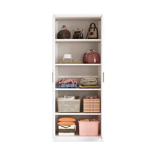 80x200cm 2-Door White Steel Shelf Wardrobe with Gold Handle Storage Cabinet