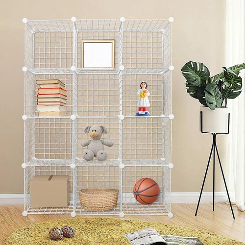 12 Cube Wire Grid Organiser Bookcase Storage Cabinet Wardrobe Closet White