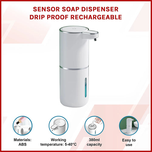 380mL Automatic Soap Dispenser – Touchless, Rechargeable Sensor for Bathroom & Kitchen