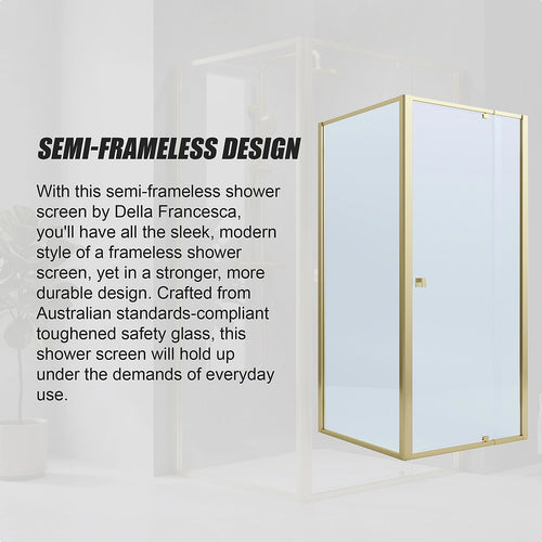 Adjustable Semi Frameless Shower Screen Front: (98~106)x195cm with Gold Hardware and Side: (77~80)x195cm