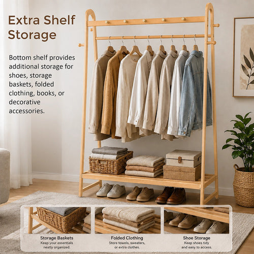 Wood Slim Clothes Rack 160x100cm Space Saving Floor Stand