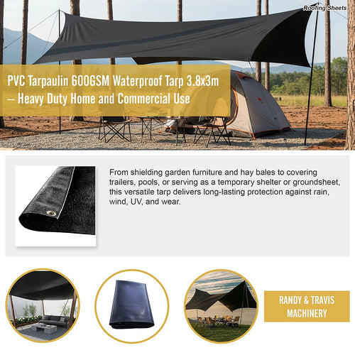 PVC Tarpaulin 600GSM Waterproof Tarp 3.8x3m – Heavy Duty Home and Commercial Use
