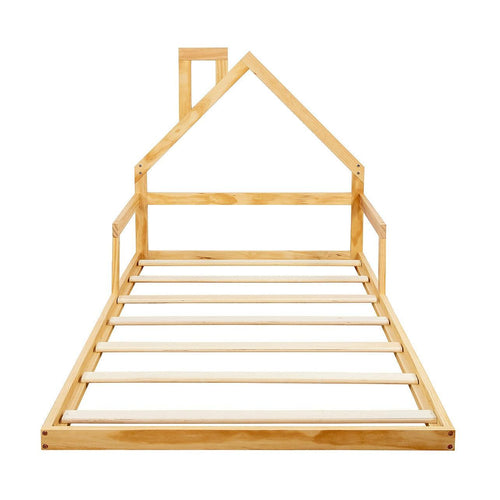 Pine Floor Bed House Frame in Wood for Kids and Toddlers - Single