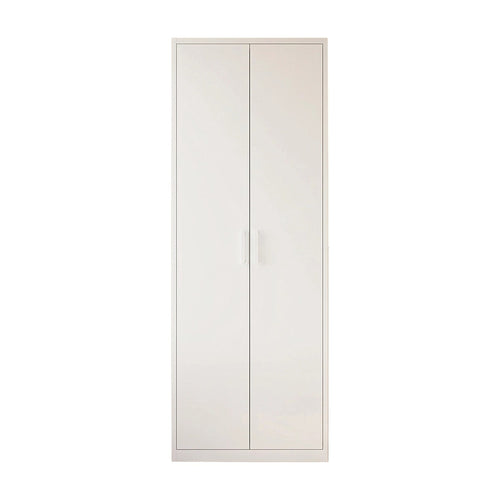 80x200cm 2-Door White Steel Shelf Wardrobe with White Handle Storage Cabinet