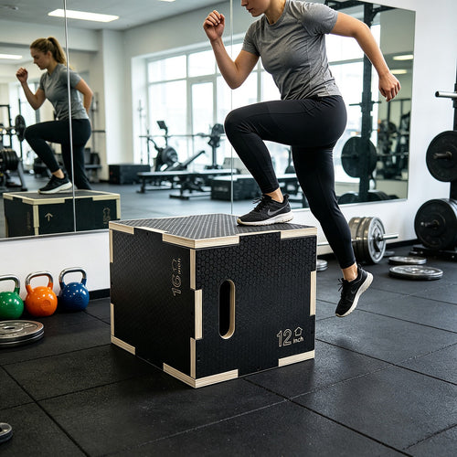 3 in 1 Wooden Plyometric Jump Box 16 14 12 Inch Anti-Slip Plyo Box for Home Gym, CrossFit & Fitness Training