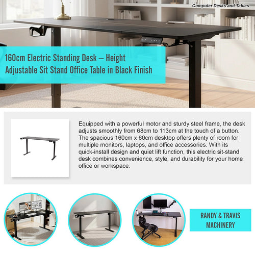160cm Electric Standing Desk – Height Adjustable Sit Stand Office Table in Black Finish