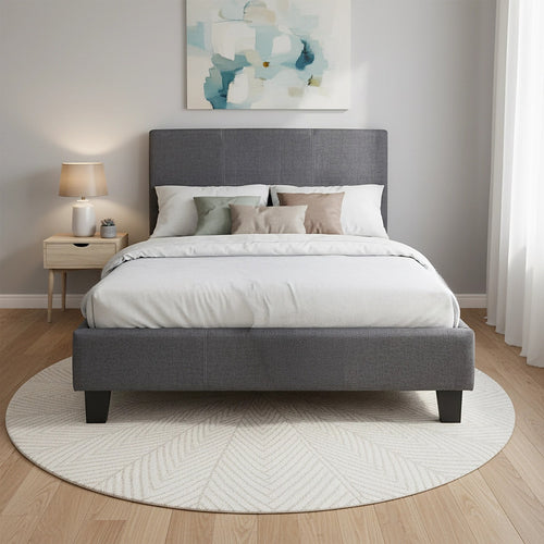 King Single Size Bed Frame with Headboard – Grey Linen Fabric
