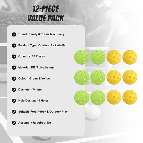 12pcs Outdoor Pickleballs 40 Hole 74mm Pickle Balls Set