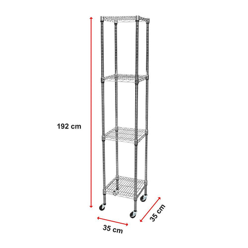Modular Wire Storage Shelf 350 x 350 x 1800mm Steel Shelving - Carbon Chrome Plated with Wheels