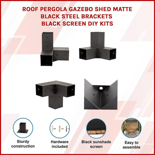 Roof Pergola Gazebo Shed Matte Black Steel Single Wall Mount with Black Screen Brackets DIY Kits