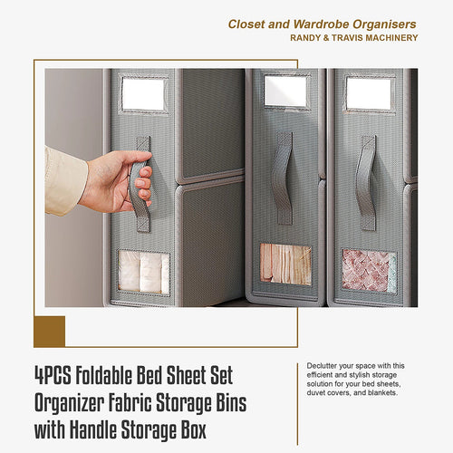 Foldable Fabric Storage Bins 4pc Set with Handles – Space-Saving Organisers for Bedroom & Laundry