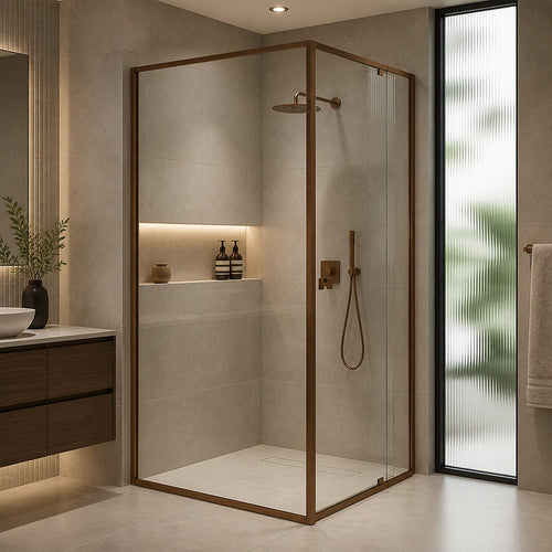 Semi-Frameless Shower Screen – Dust Brown, Front: (74~82)x195cm, Side: (98~101)x195cm