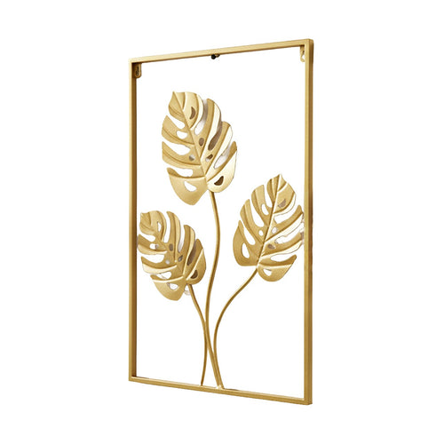 Metal Wall Picture with Leaves 40 x 60 cm Golden Decoration