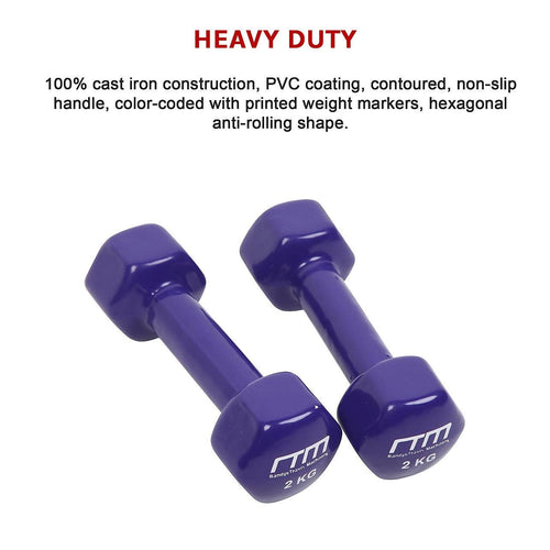 2kg Dumbbells Pair PVC Hand Weights PVC Coated