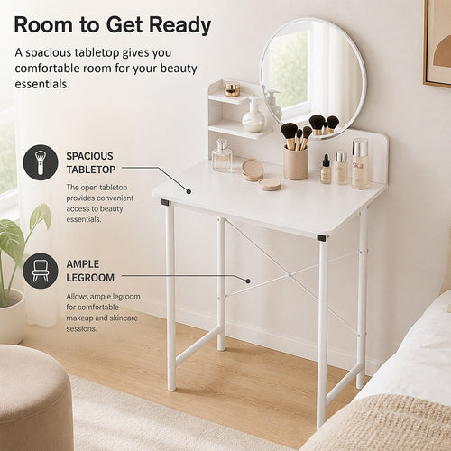 White Dressing Table with Mirror – Makeup Vanity Desk for Bedroom