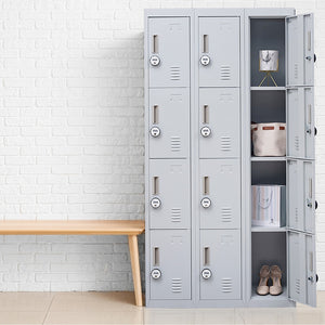 12-Door Locker – Grey 4-Digit Combination Lock | Secure Storage for Office, Gym, School