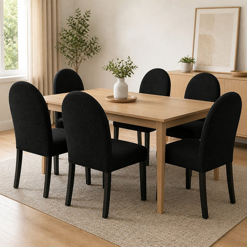Dining Chair Covers 6 Pack Black Stretch Jacquard Washable Slipcovers