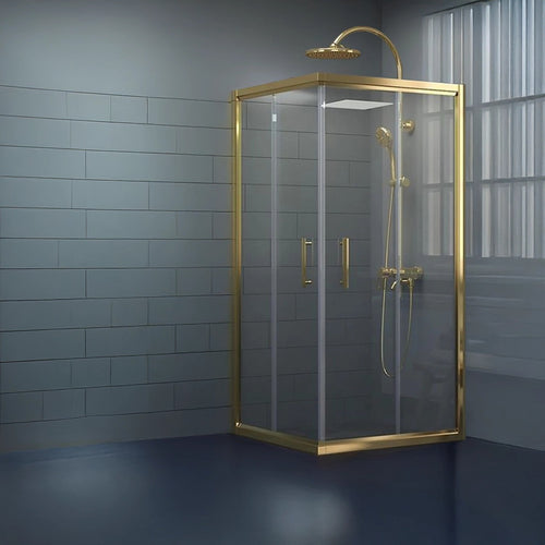 Adjustable 1200x1000mm Sliding Door Glass Shower Screen in Gold with Shower Handle Style 2 - Gold