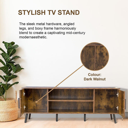 Modern TV Cabinet Entertainment Unit Stand Storage in Dark Walnut