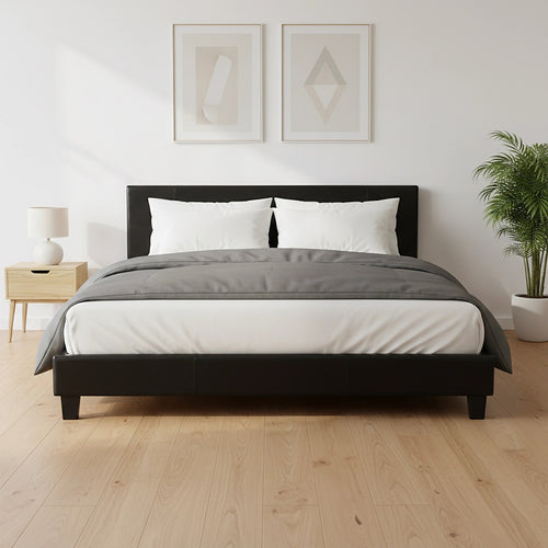 King Size Bed Frame with Headboard – Black PU Leather