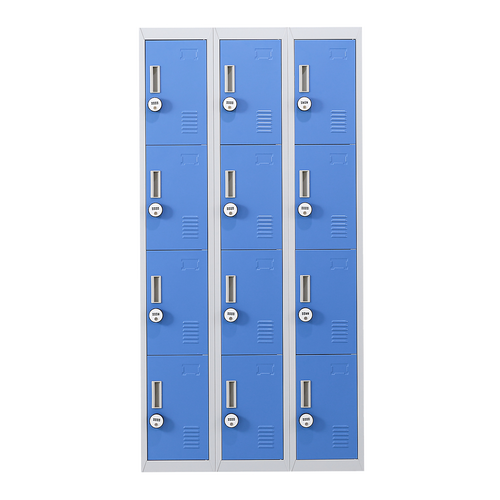 12-Door Locker – Grey with Blue Door with 4-Digit Combination Lock | Secure Storage for Office, Gym or School Use