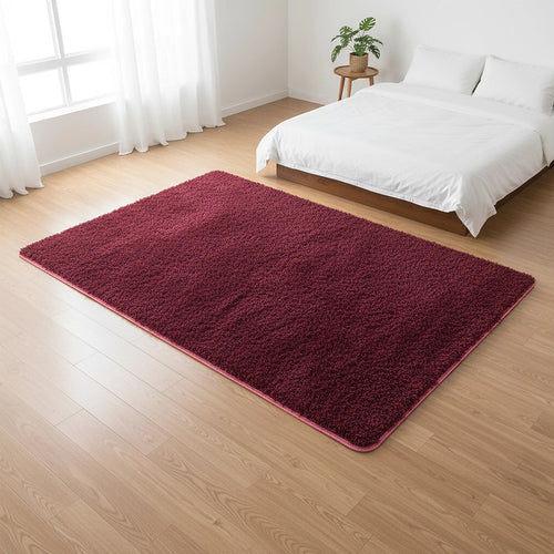 200x140cm Large Shaggy Floor Rug Area Carpet – Burgundy Soft Mat for Bedroom or Living Room Comfort