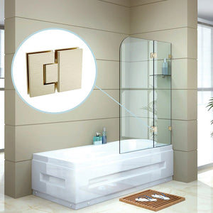100cm Frameless Glass Bath Screen with Brass Brackets - Gold